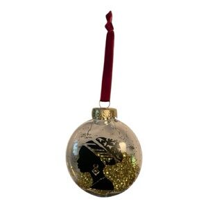 African American Head Wrap Ornament 3.5in Gold Glitter Velvet Ribbon